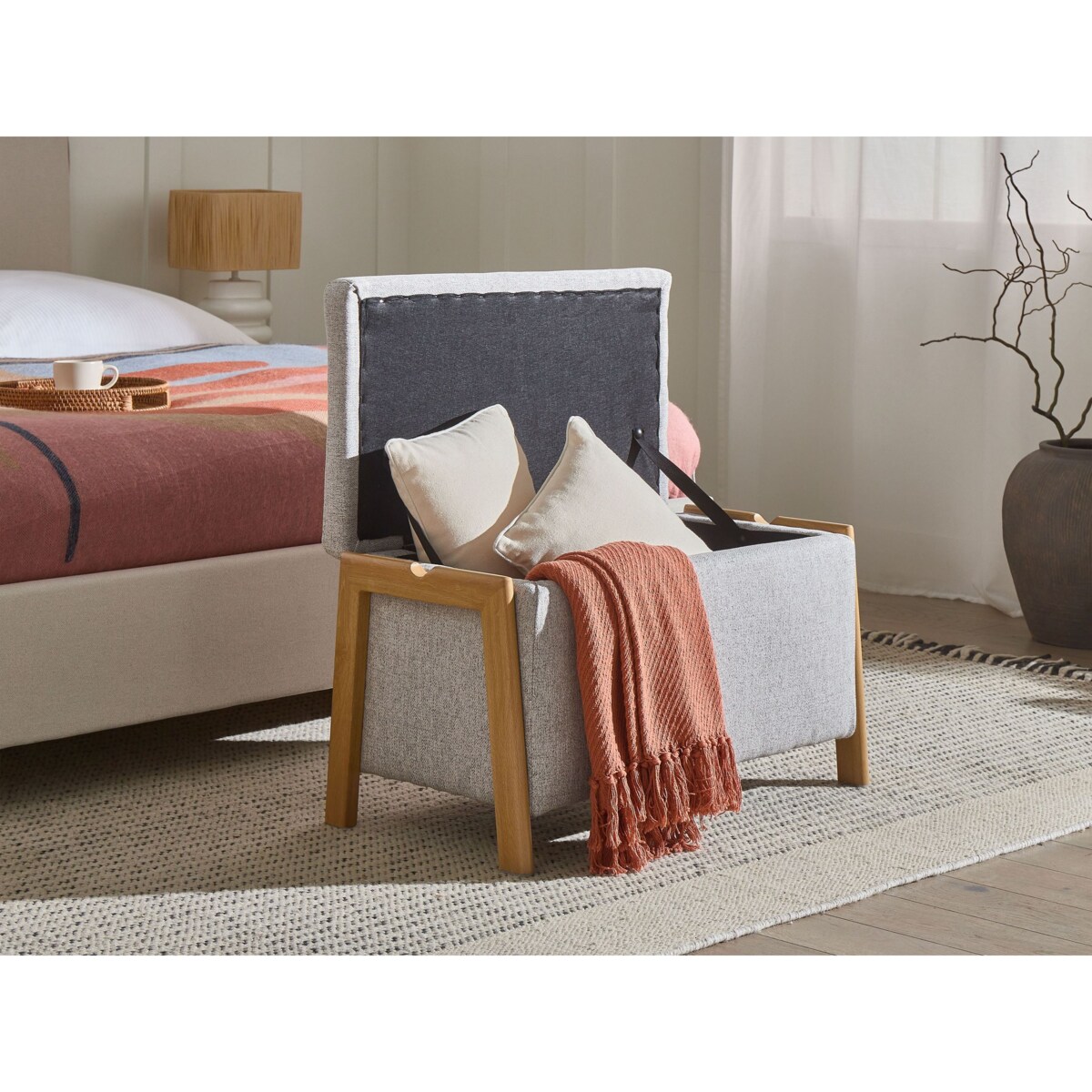 Komplet wypoczynkowy dla 3 osób EDLAND Jasnoszary z ławką