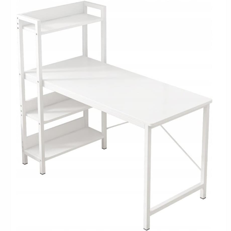 Biurko komputerowe stolik loft białe stół nowoczesne z regałem gamingowe