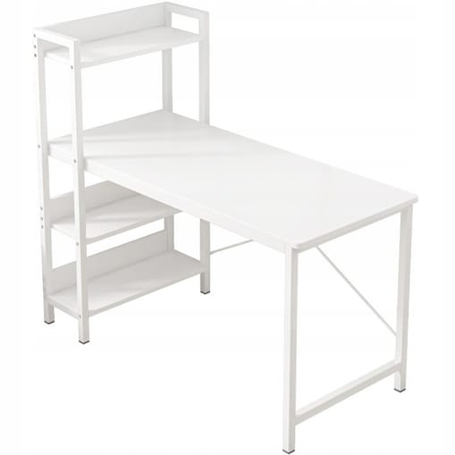 Biurko komputerowe stolik loft białe stół nowoczesne z regałem gamingowe