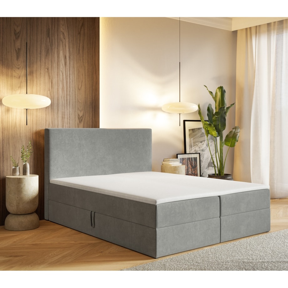 Łóżko kontynentalne G2 do sypialni 140x200 z pojemnikiem i materacem- szare