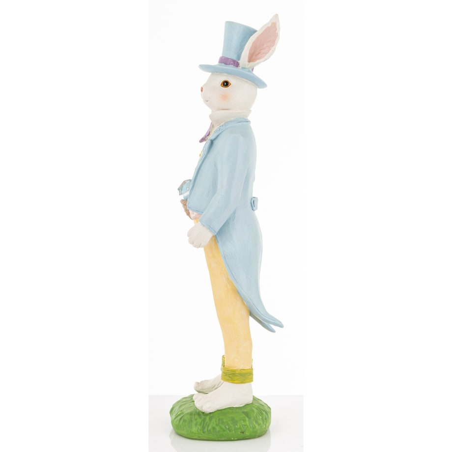 Figurka - królik w niebieskim fraku i cylindrze 36x14x10 cm z koszykiem pisanek