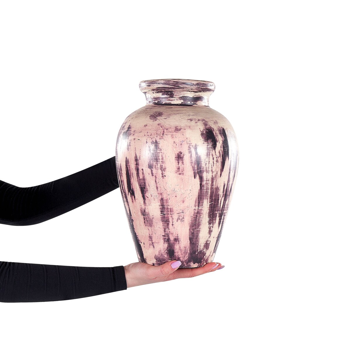 Wazon dekoracyjny z terakoty 34 cm fioletowo-beżowy AMATHUS