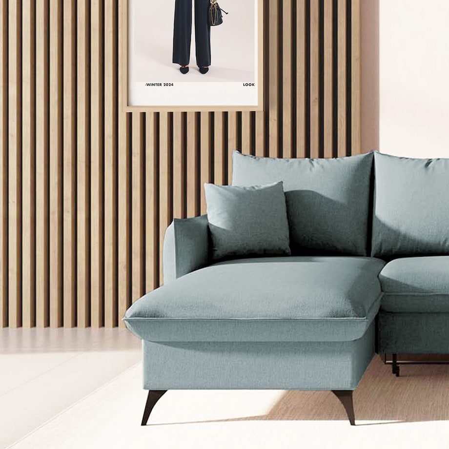 Brim Sofa narożna lewa z funkcją spania i pojemnikiem lewa jasnoniebieska