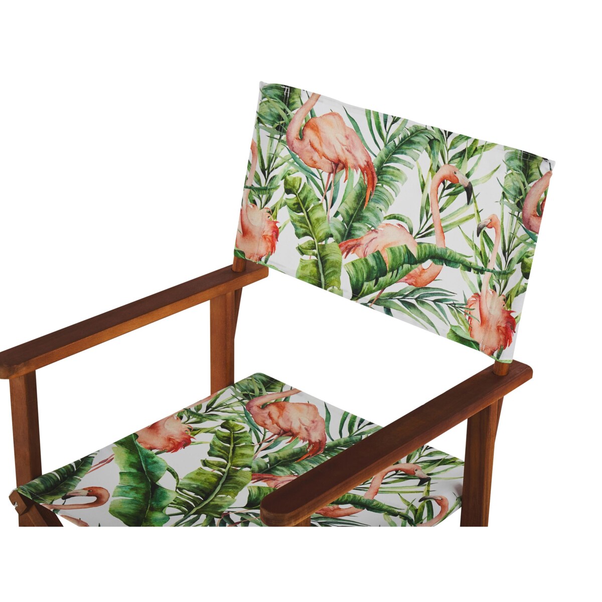 Zestaw 2 krzeseł ogrodowych akacjowy ciemne drewno z białym / wzór we flamingi CINE