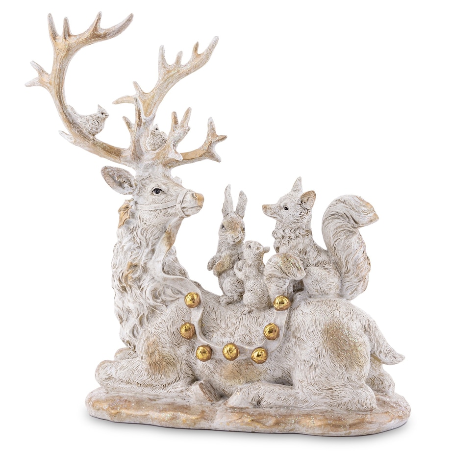 Dekoracja - leżący renifer i zwierzaki 31,5x29x16,5 cm TONAKAI biały