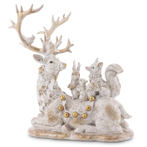 Dekoracja - leżący renifer i zwierzaki 31,5x29x16,5 cm TONAKAI biały