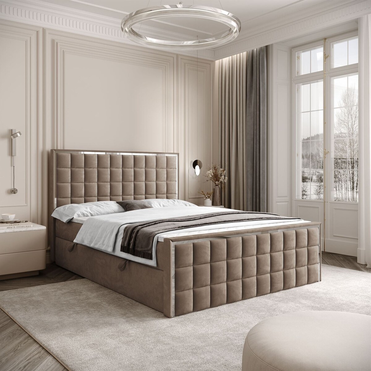 Łóżko kontynentalne ISADORA II SILVER, pojemnik na pościel, 140x200, RV 176, topper