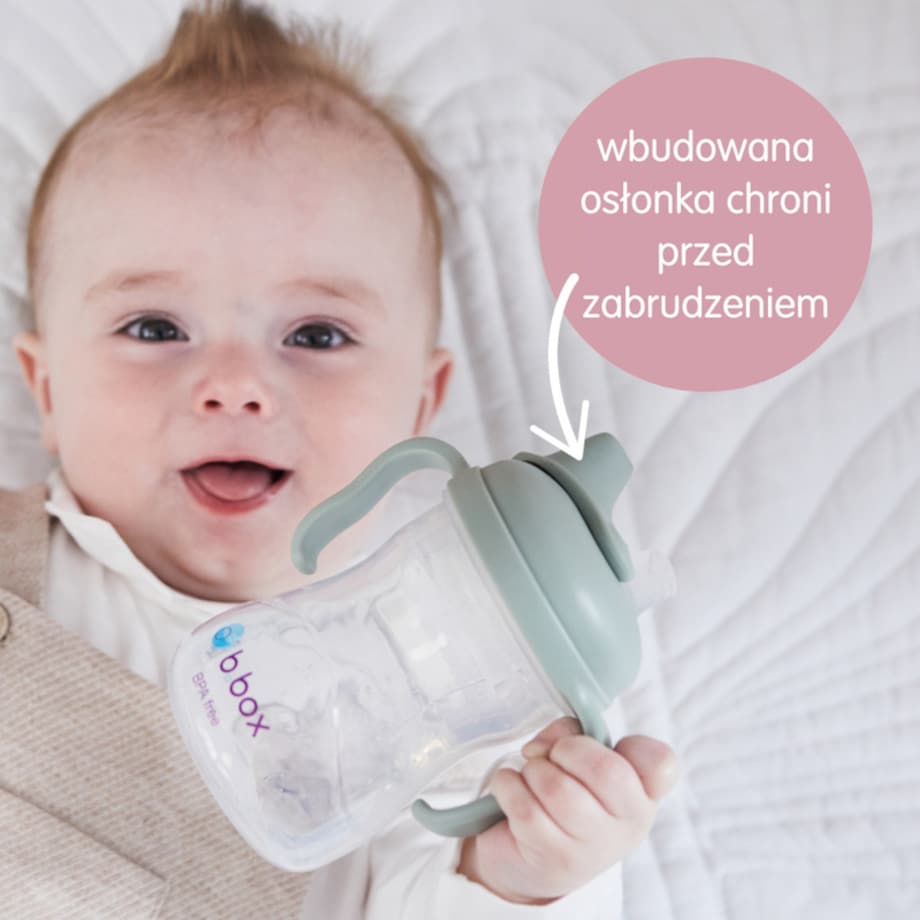 Kubek niekapek z miękkim ustnikiem dla dzieci 4m+ błękitny do nauki samodzielnego picia b.box