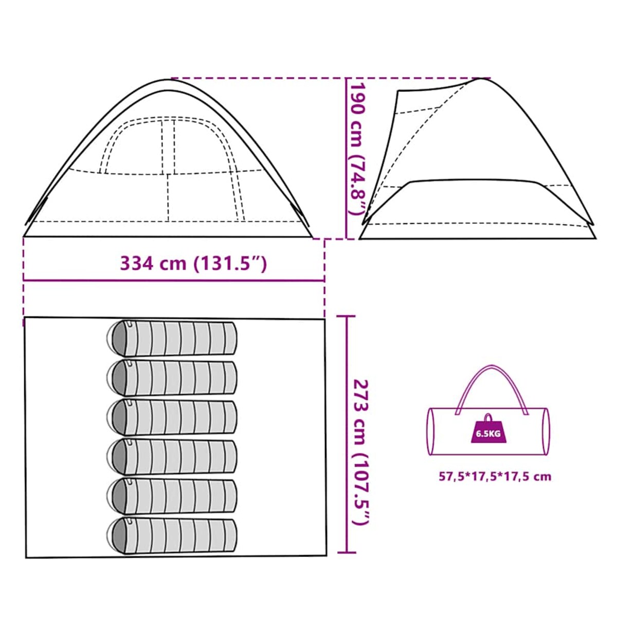 vidaXL Namiot rodzinny, 6-os., kopułowy, zielony, wodoszczelny