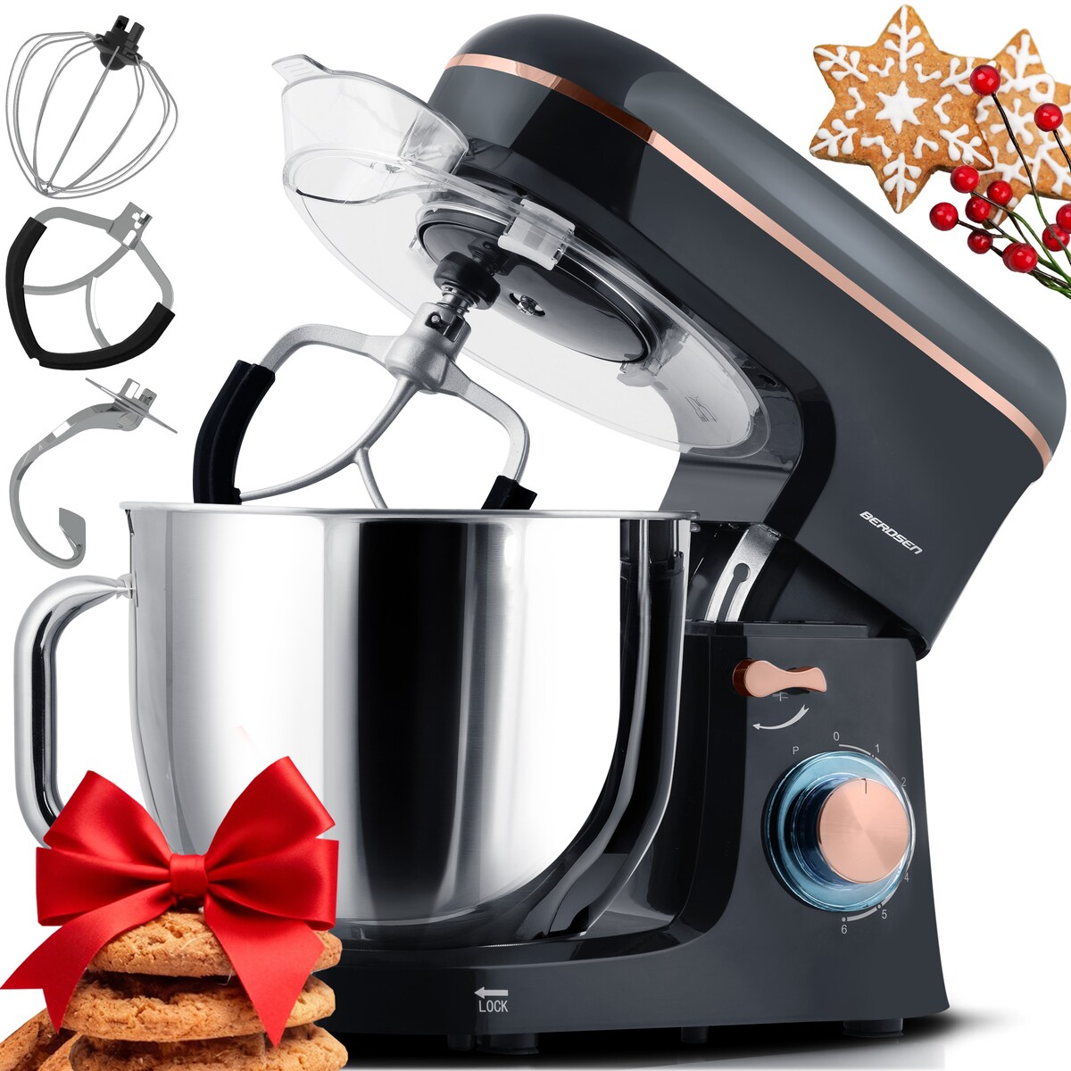 Robot kuchenny planetarny mikser Berdsen 1400W 6l czarno-złoty 375601