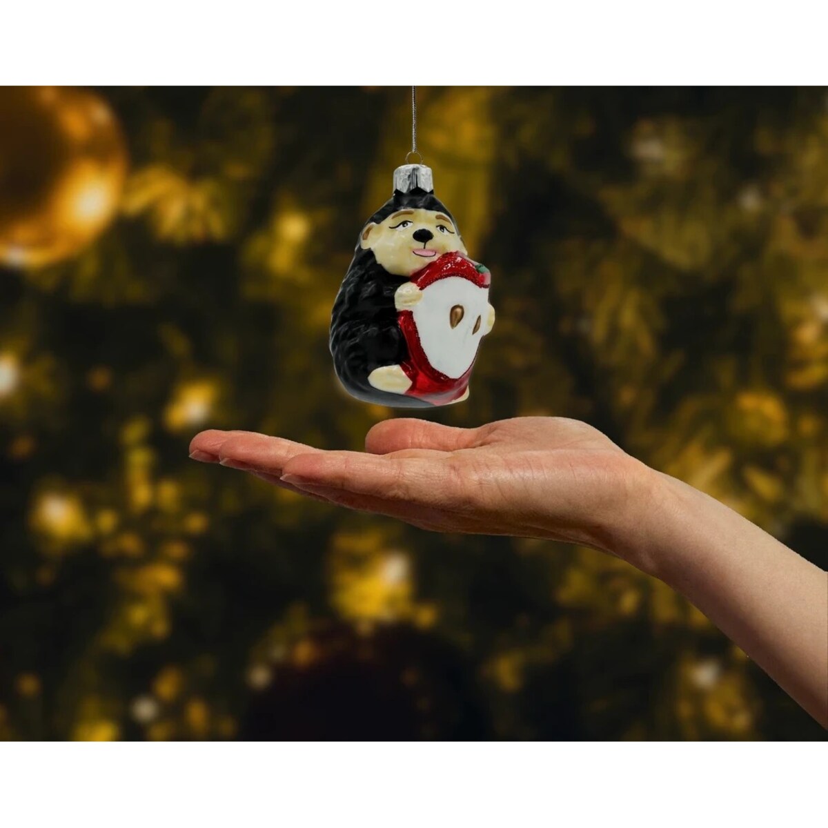 Bombka choinkowa: Jeżyk z jabłkiem: czarny