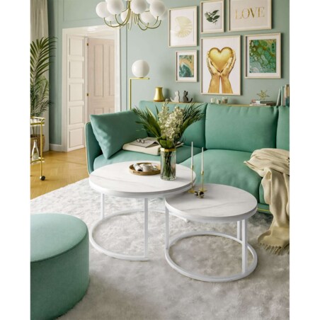 Okrągły stolik kawowy CIRI 2w1 biały marmur levanto 60/80 cm