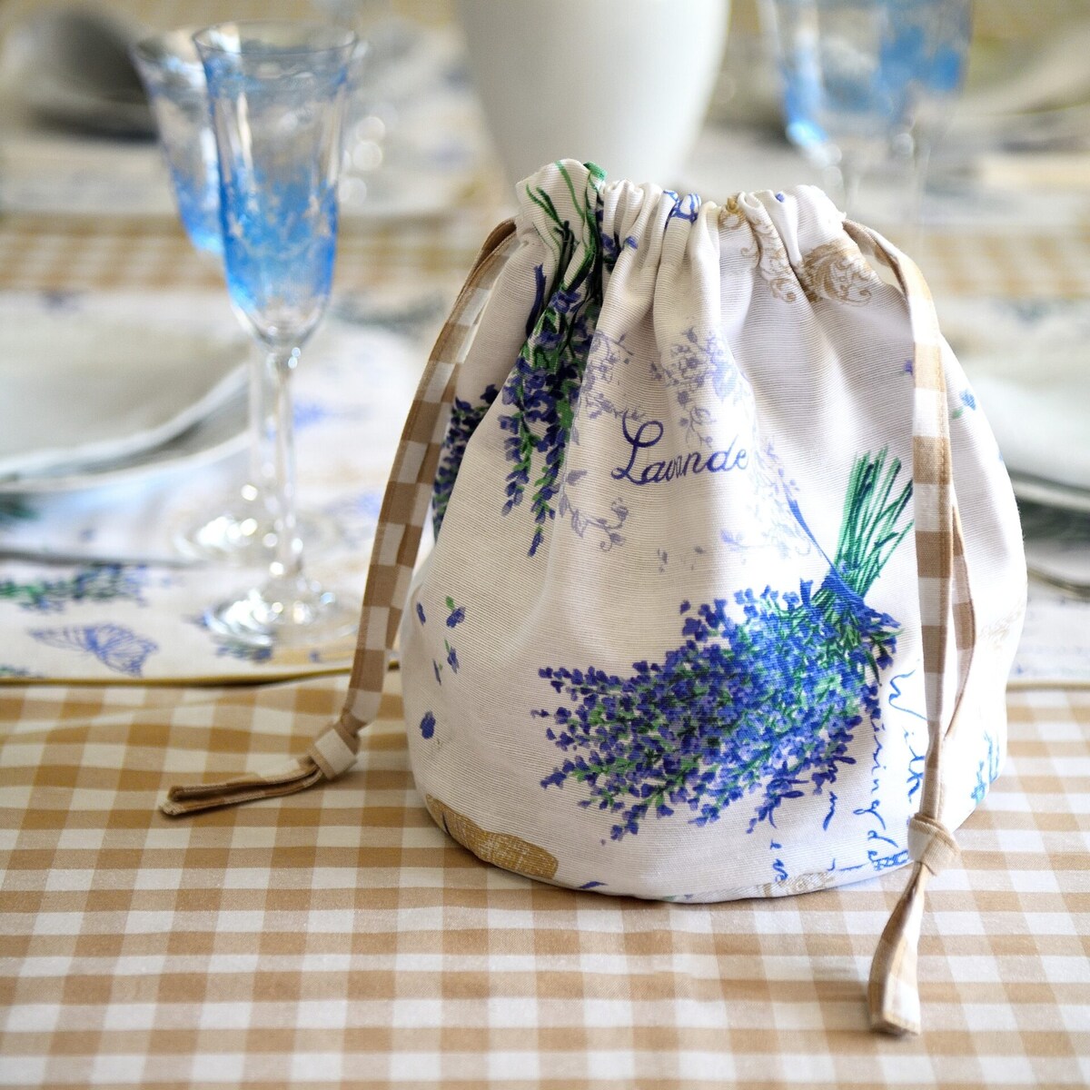 Chlebaczek z motywem lawendy Lavender & Beige Gingham