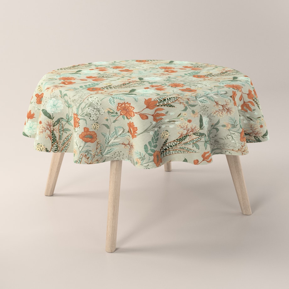 Obrus okrągły 160 x 160 cm kolorowe kwiaty na szarym tle