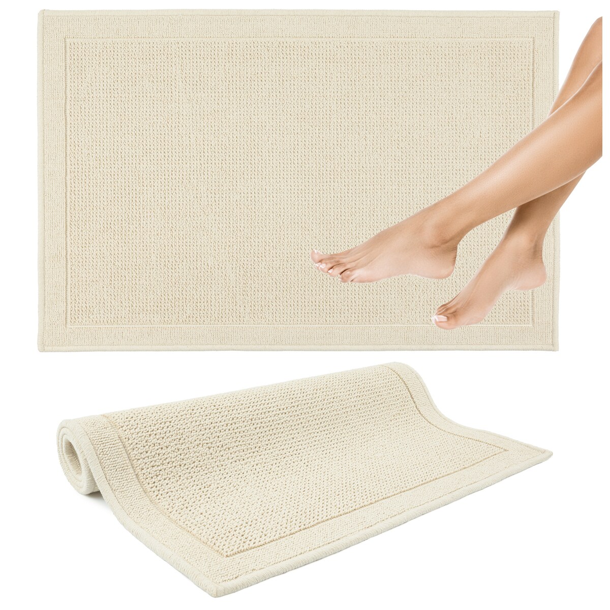 Dywanik łazienkowy Lino 50x80 cm e-bawełniany ramka beżowy