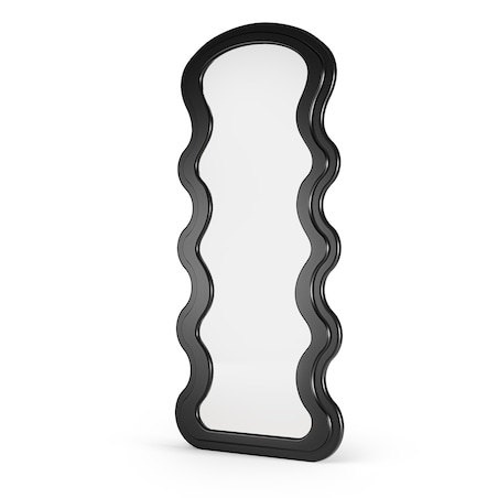 Lustro wiszące w czarnej ramie faliste 177x75 cm
