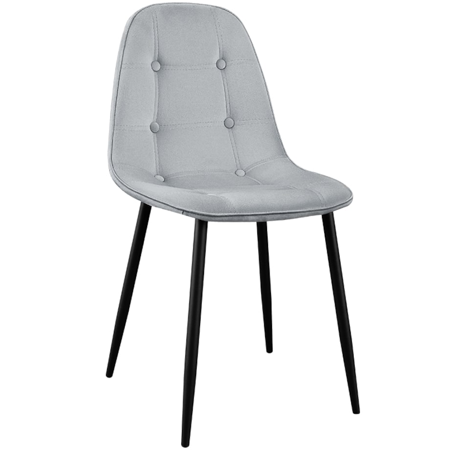 Krzesło tapicerowane welurowe pikowane do salonu jadalni szare z guzikami