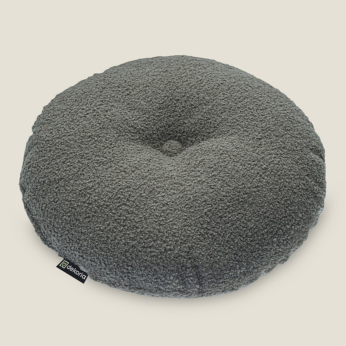 Poduszka okrągła z guzikiem, ciemno szara bukla, ⌀37 cm, Boucle Teddy