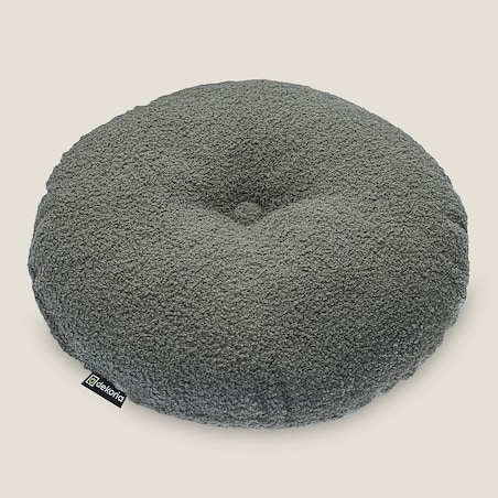 Poduszka okrągła z guzikiem, ciemno szara bukla, ⌀37 cm, Boucle Teddy