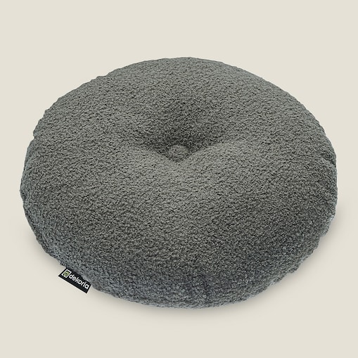 Poduszka okrągła z guzikiem, ciemno szara bukla, ⌀37 cm, Boucle Teddy