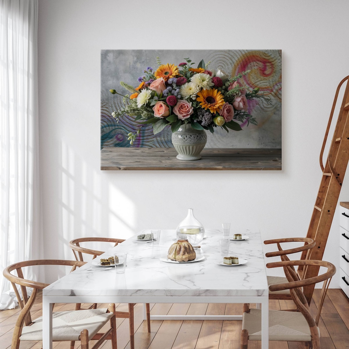 Obraz Na Płótnie Do Sypialni Bukiet Kwiatów Natura Abstrakcja Beton 70x50cm