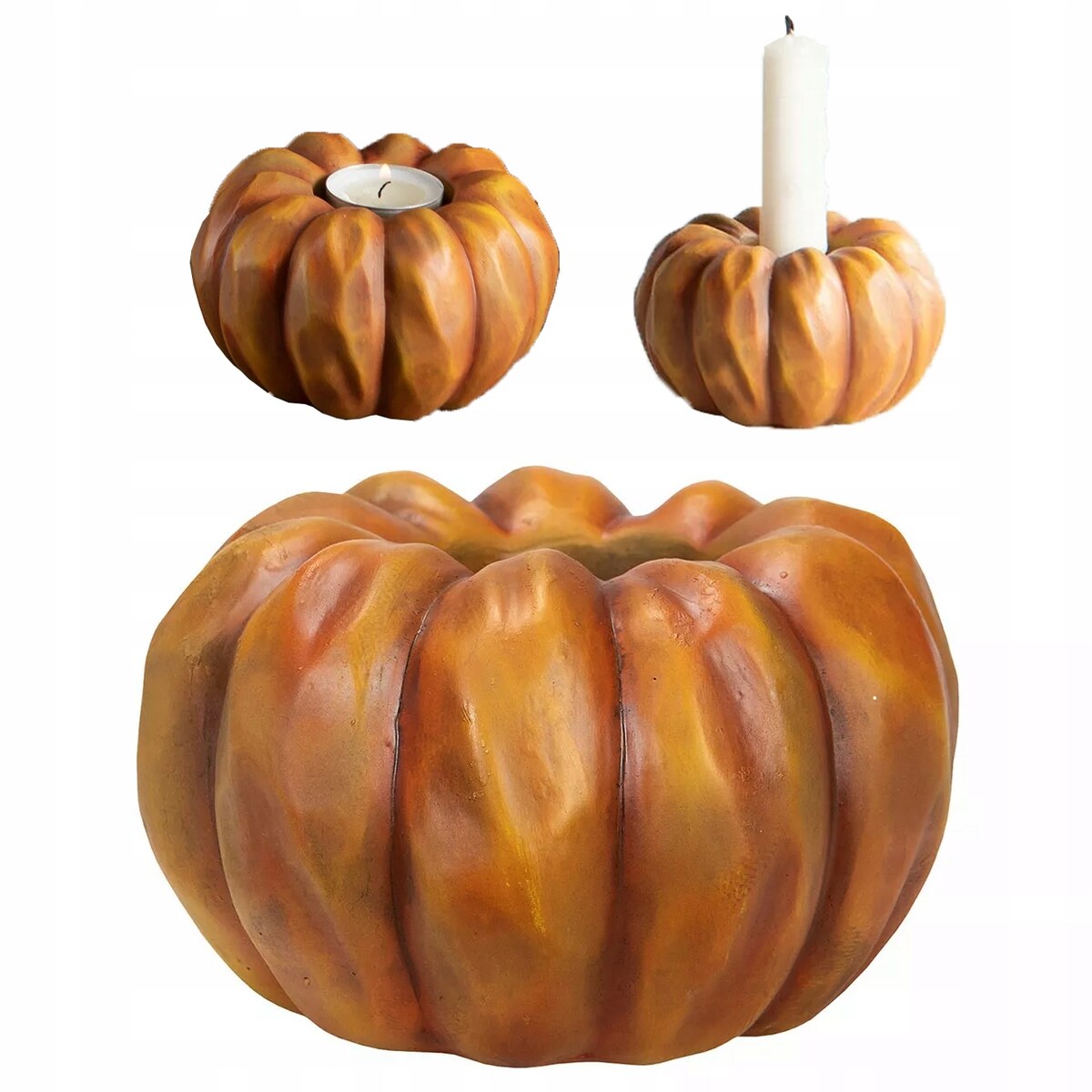 ŚWIECZNIK DYNI 2w1 dynia na HALLOWEEN POMARAŃCZOWA tealight kandelabr 11cm