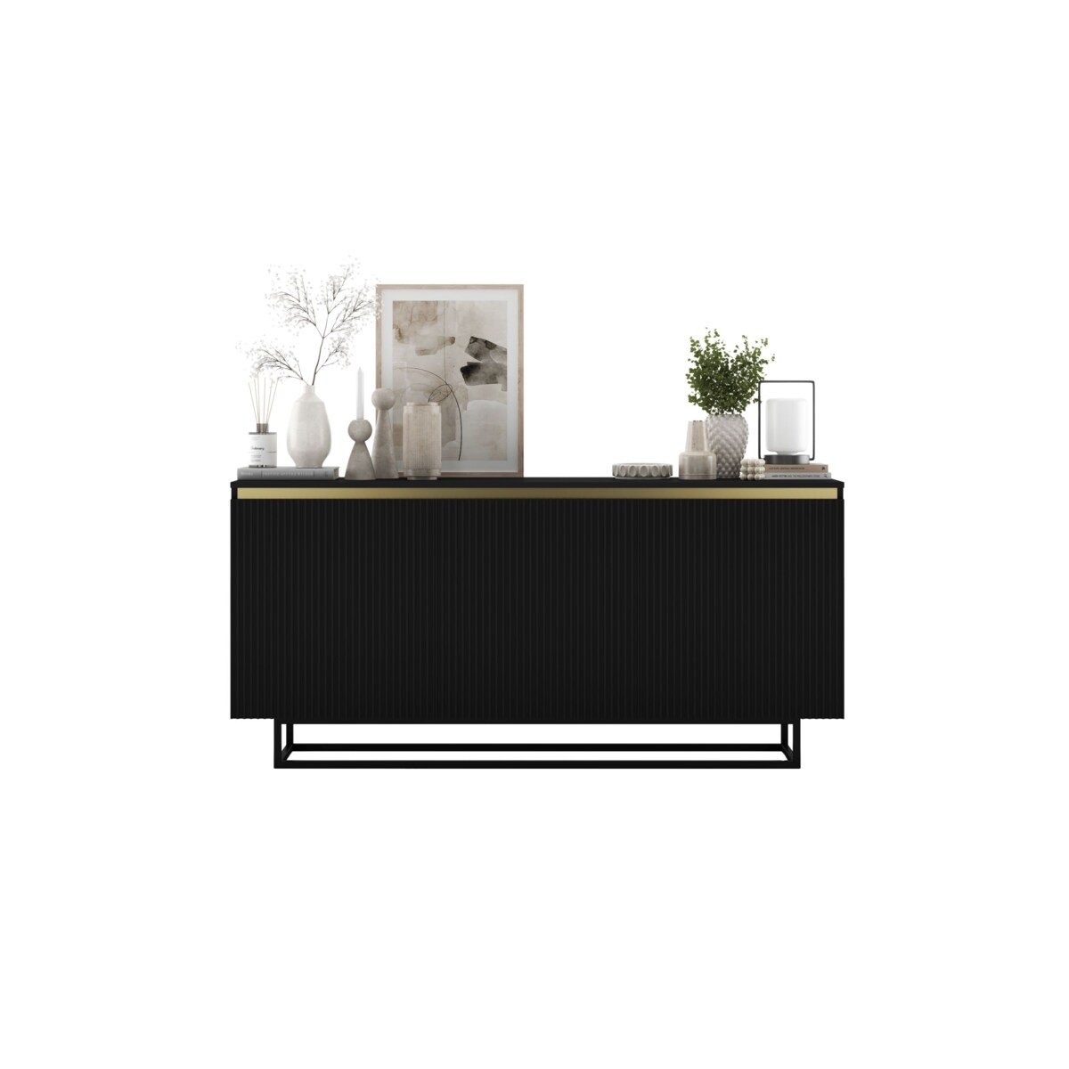 Komoda Glamour Szafka RTV Czarny MAT ryflowane fronty czarny stelaż 166,8 cm