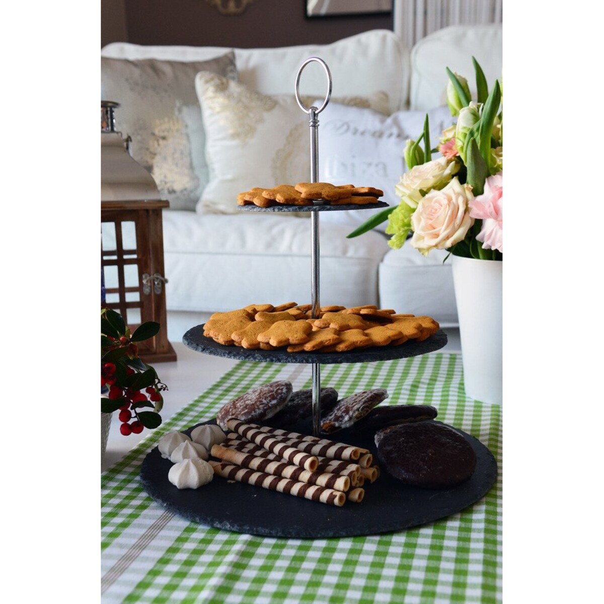 Kamienna patera na ciasta i przekąski, 3 poziomy