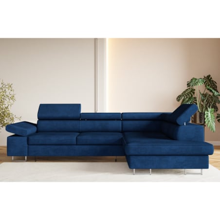 Narożnik ALEX z regulowanymi zagłówkami, prawostronny- granatowy
