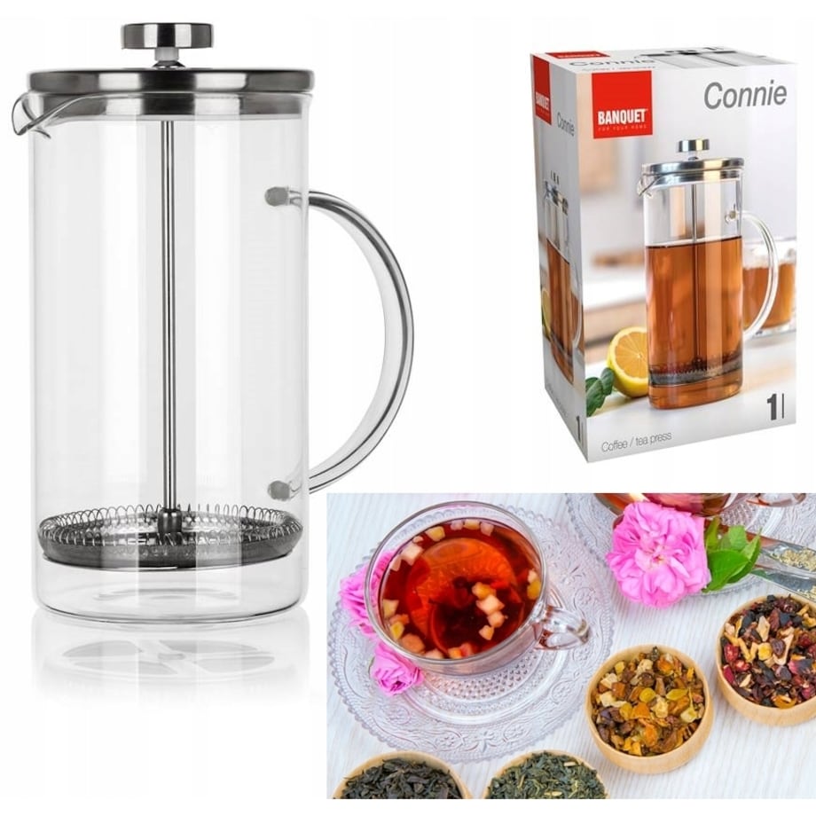 DZBANEK SZKLANY Z ZAPARZACZEM sitko imbryk czajnik na zioła herbatę 1 L