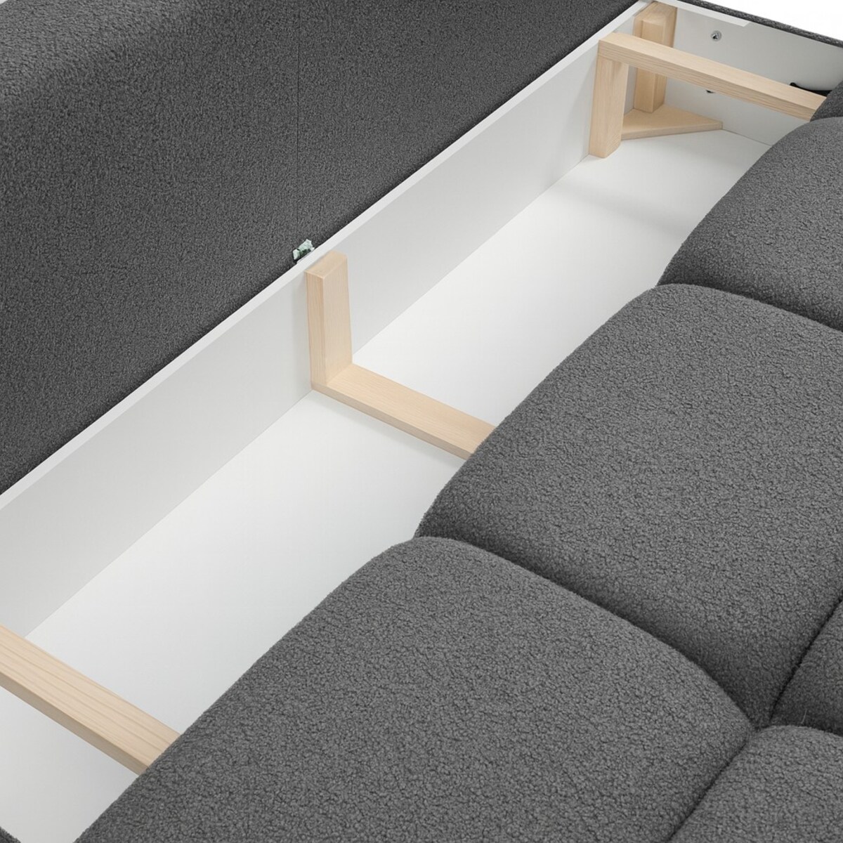 Kanapa MILA rozkładana bez boczków obita tkaniną boucle szara