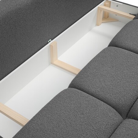 Kanapa MILA rozkładana bez boczków obita tkaniną boucle szara