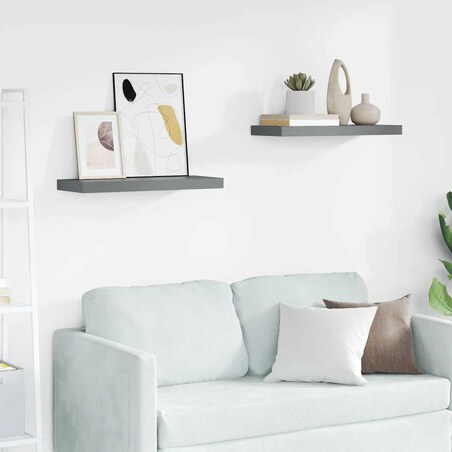 vidaXL Półki ścienne, 2 szt., wysoki połysk, szare, 60x23,5x3,8cm, MDF