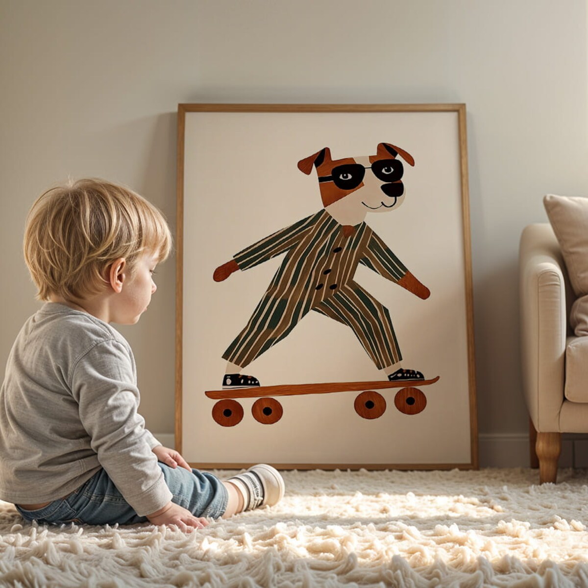 plakat pies na deskorolce 70x100