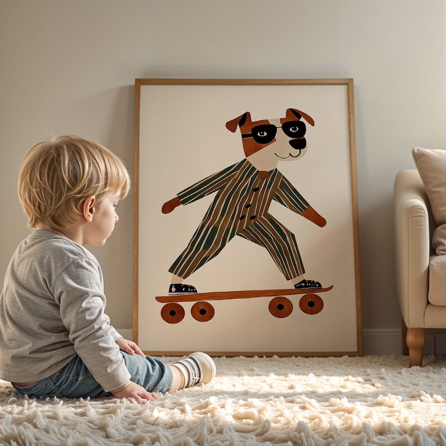 plakat pies na deskorolce 70x100