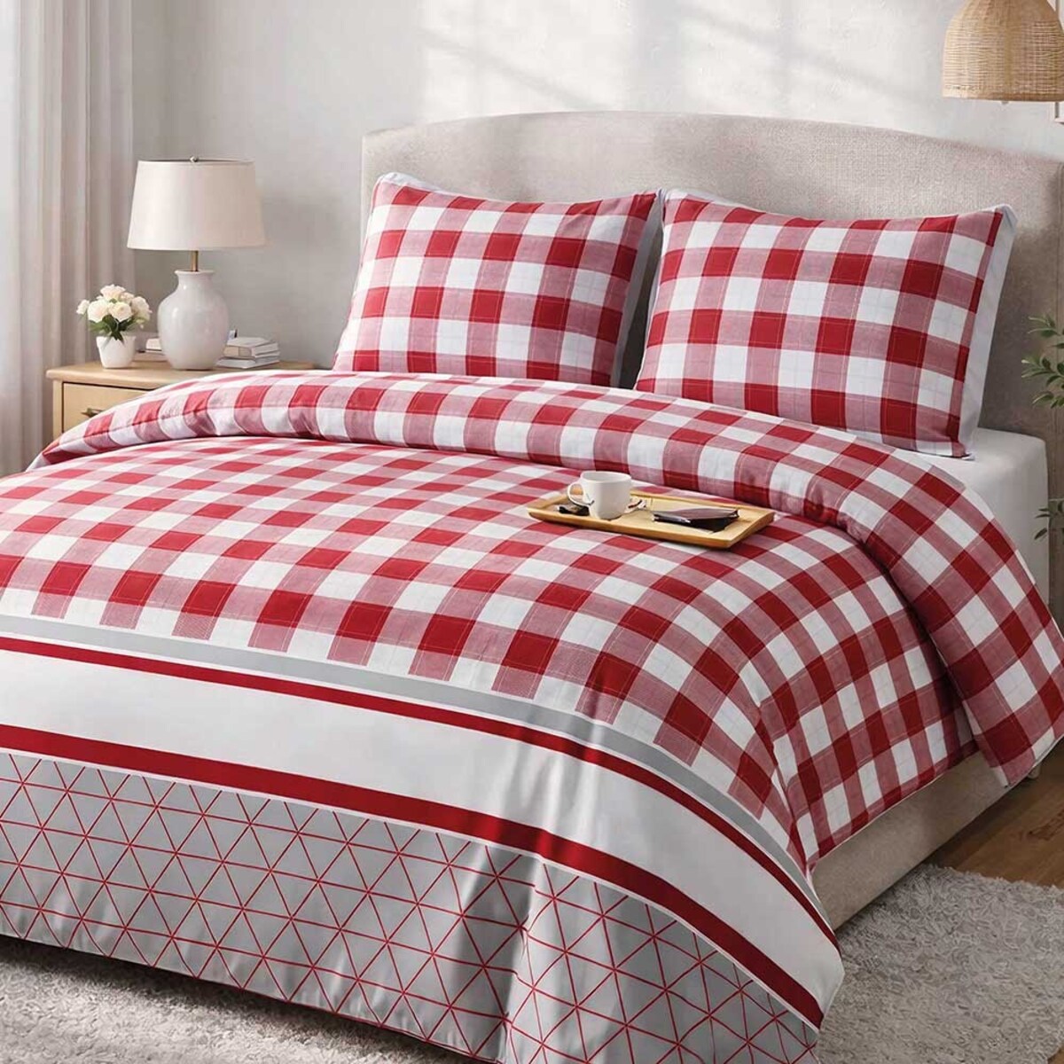Pościel flanelowa 180x200 Skandia Red, czerwona w białą kratę, Flanelove, Darymex