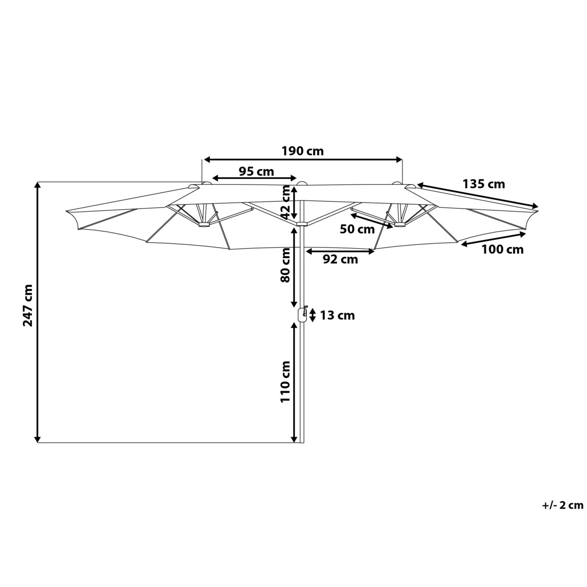 Duży parasol ogrodowy 270 x 460 cm beżowoszary SIBILLA