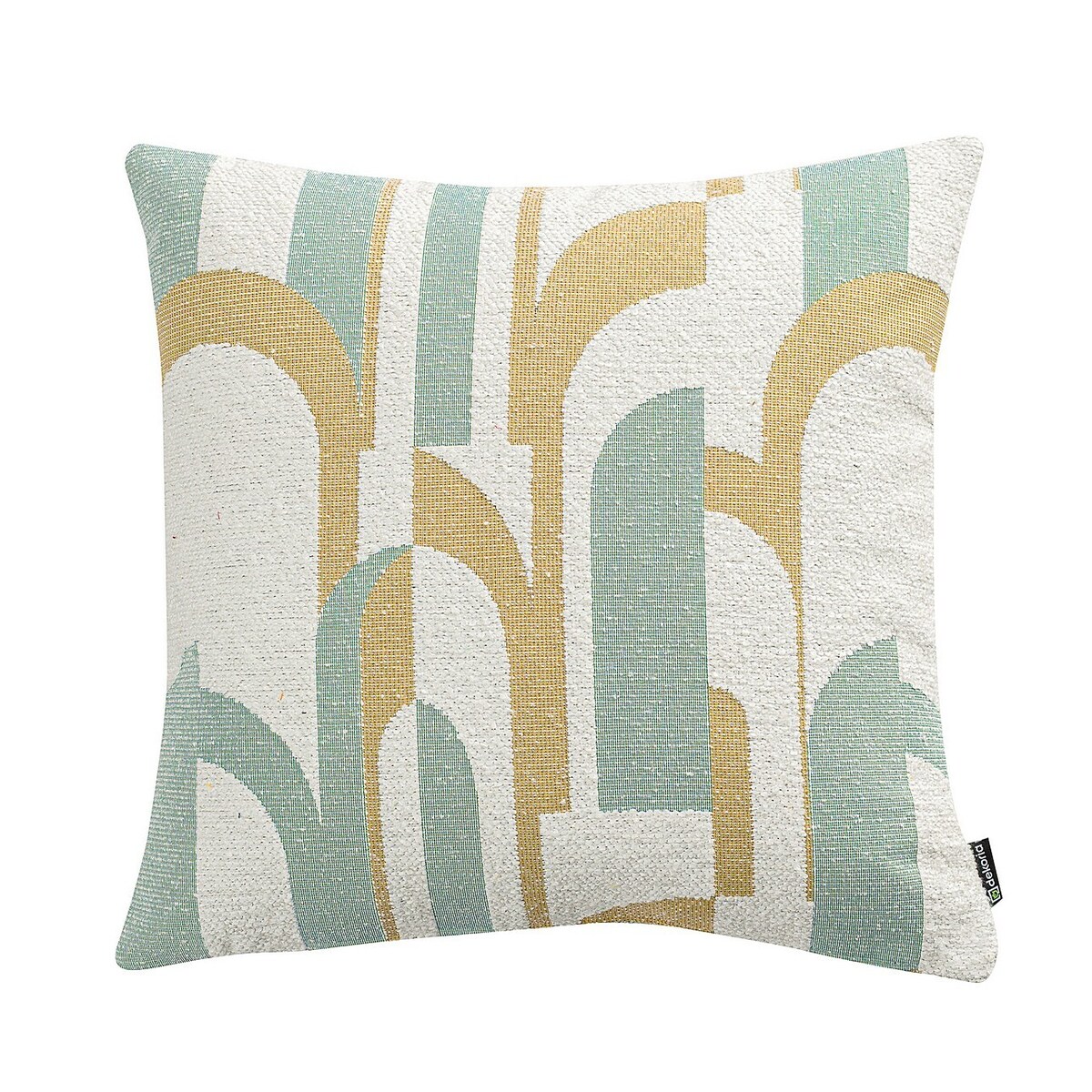 Poszewka Kinga na poduszkę 60x60 miętowo-żółte wzory na kremowym tle