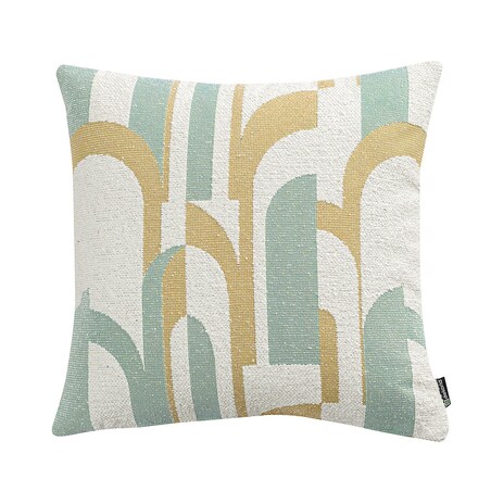 Poszewka Kinga na poduszkę 60x60 miętowo-żółte wzory na kremowym tle