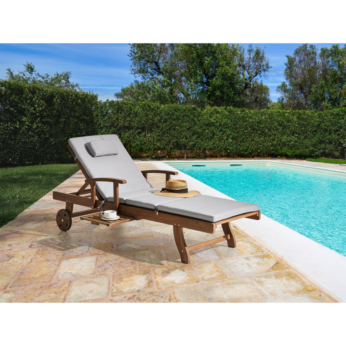 Leżak ogrodowy z poduszką AMANTEA PREMIUM Drewno akacjowe Jasnoszary