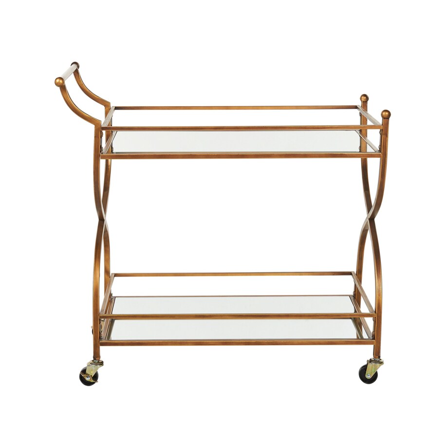 Metalowy wózek kuchenny 2-poziomowy z lustrzanym blatem złoty LARINO