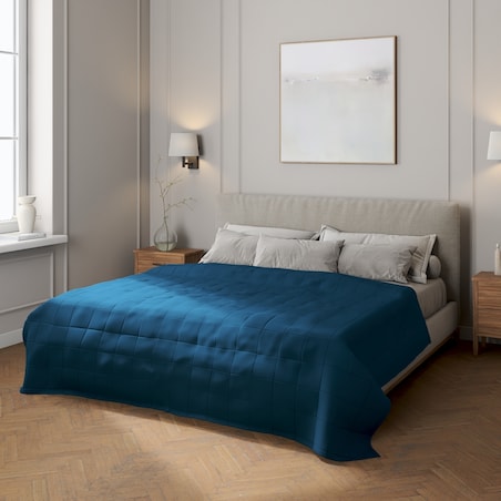 Narzuta pikowana w kratę 130x210 ocean blue (morski niebieski)