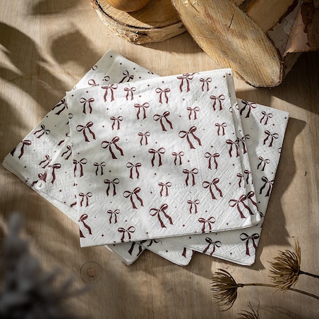 Serwetki świąteczne Ribbon I 20szt. boże narodzenie, święta, świąteczne, biały-czerwony, 16x16x3 cm