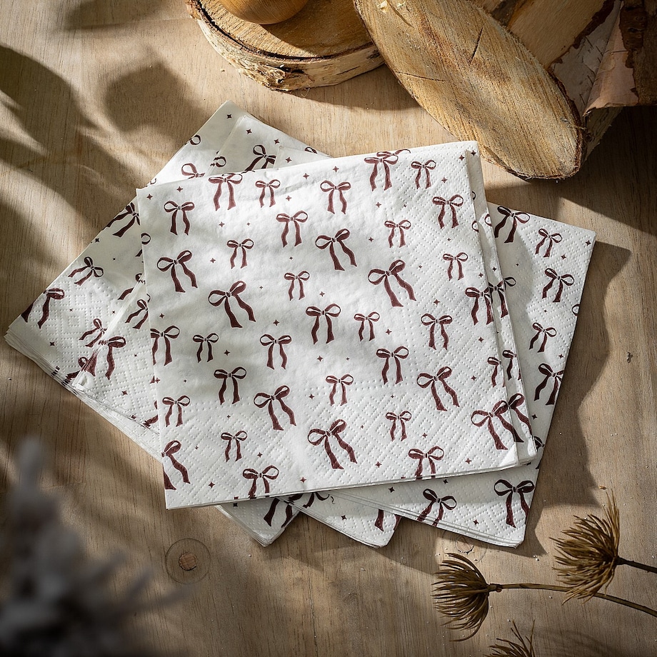 Serwetki świąteczne Ribbon I 20szt. boże narodzenie, święta, świąteczne, biały-czerwony, 16x16x3 cm