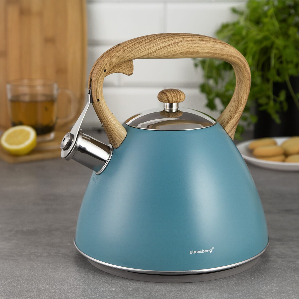 Czajnik stalowy z gwizdkiem lakierowany mat niebieski 3.0L KLAUSBERG