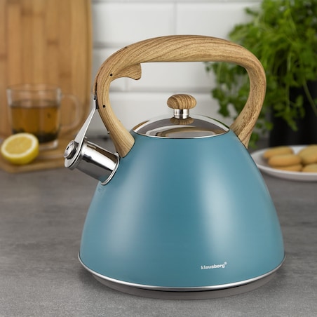 Czajnik stalowy z gwizdkiem lakierowany mat niebieski 3.0L KLAUSBERG