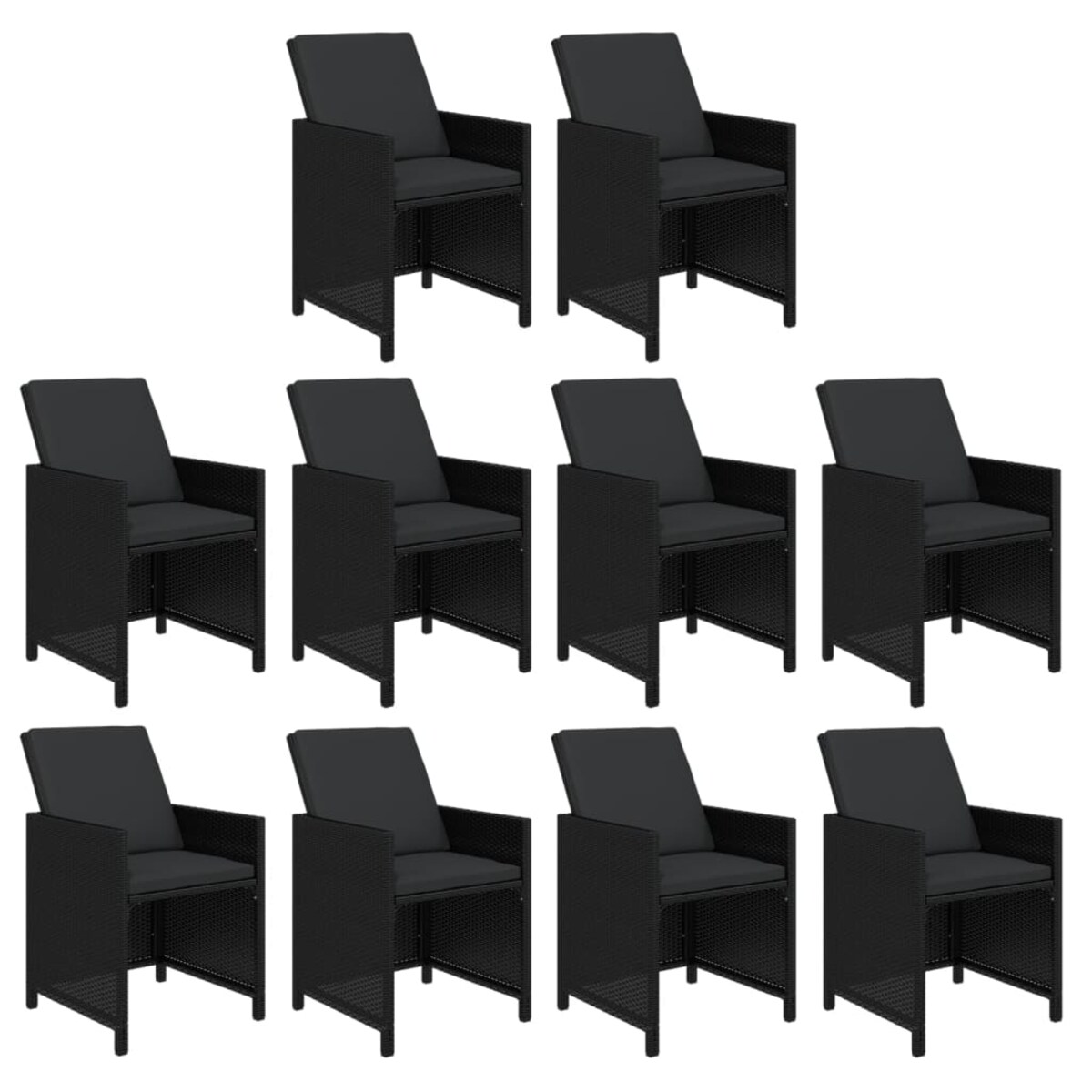 vidaXL 11-cz. zestaw mebli ogrodowych z poduszkami, polirattan, czarny