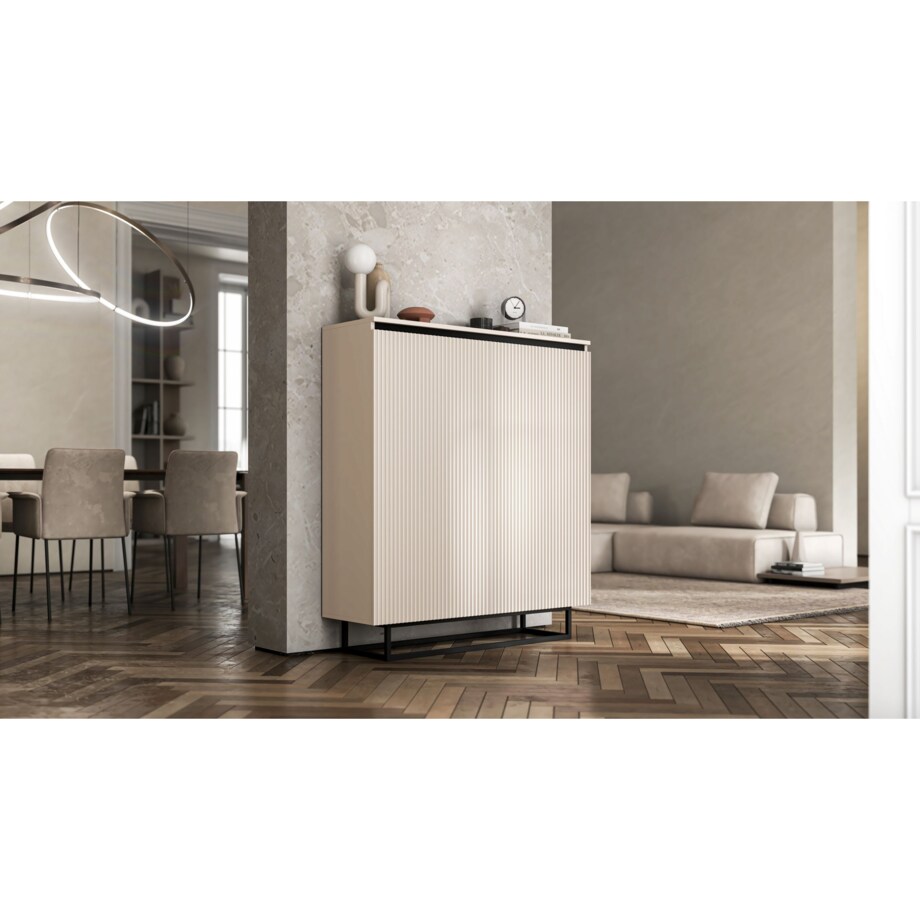 Komoda Glamour Szafka RTV Kaszmir MAT ryflowane fronty czarny stelaż 110,8 cm