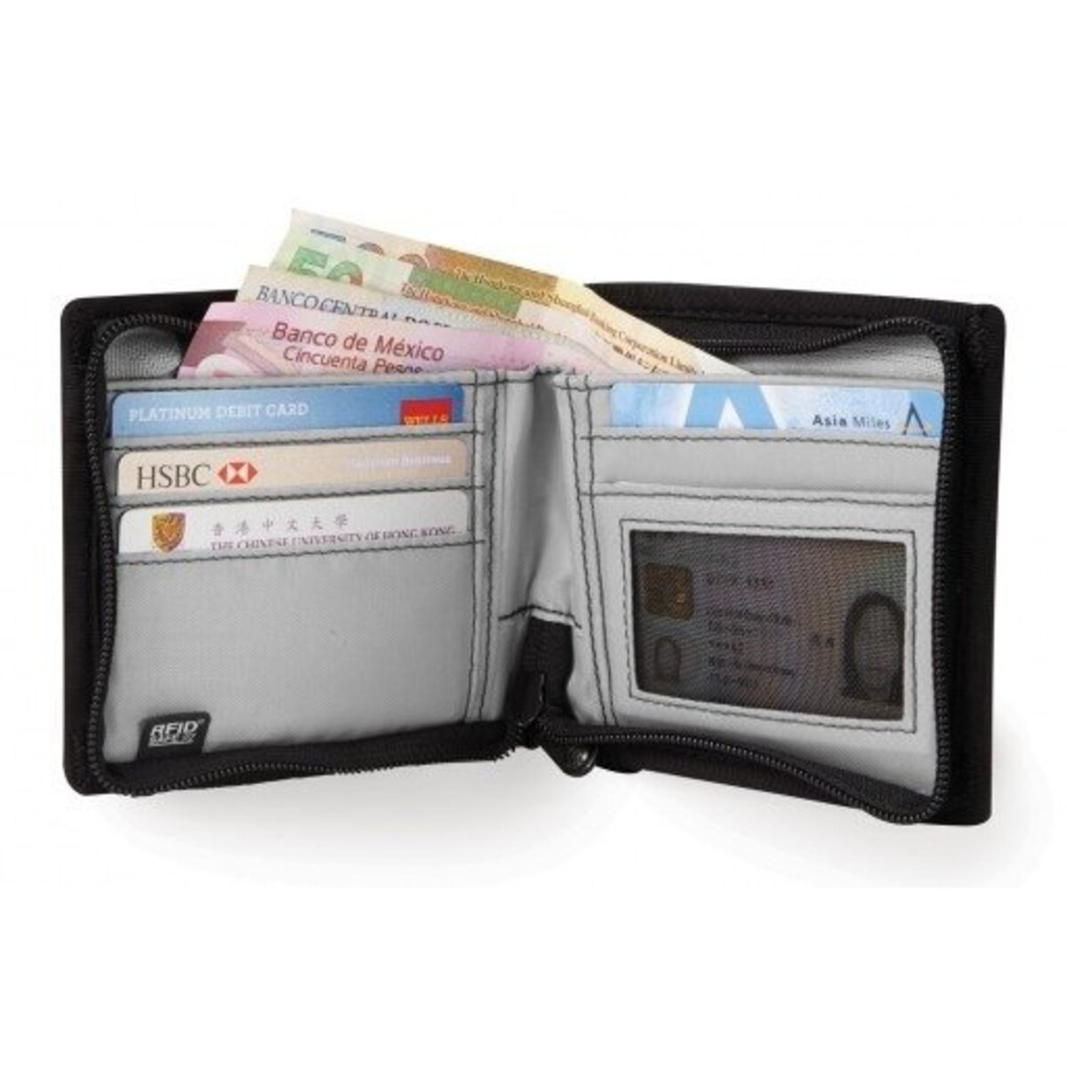 Portfel antykradzieżowy z technologią RFIDsafe i karabińczykiem Pacsafe Z100 - czarny