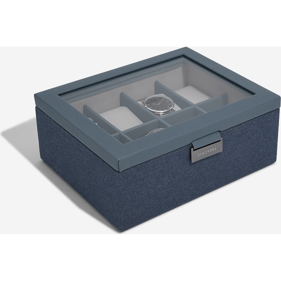 Pudełko na zegarki Stackers Canvas ośmiokomorowe niebieskie